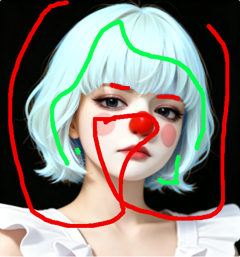 Hair region selected with a mask